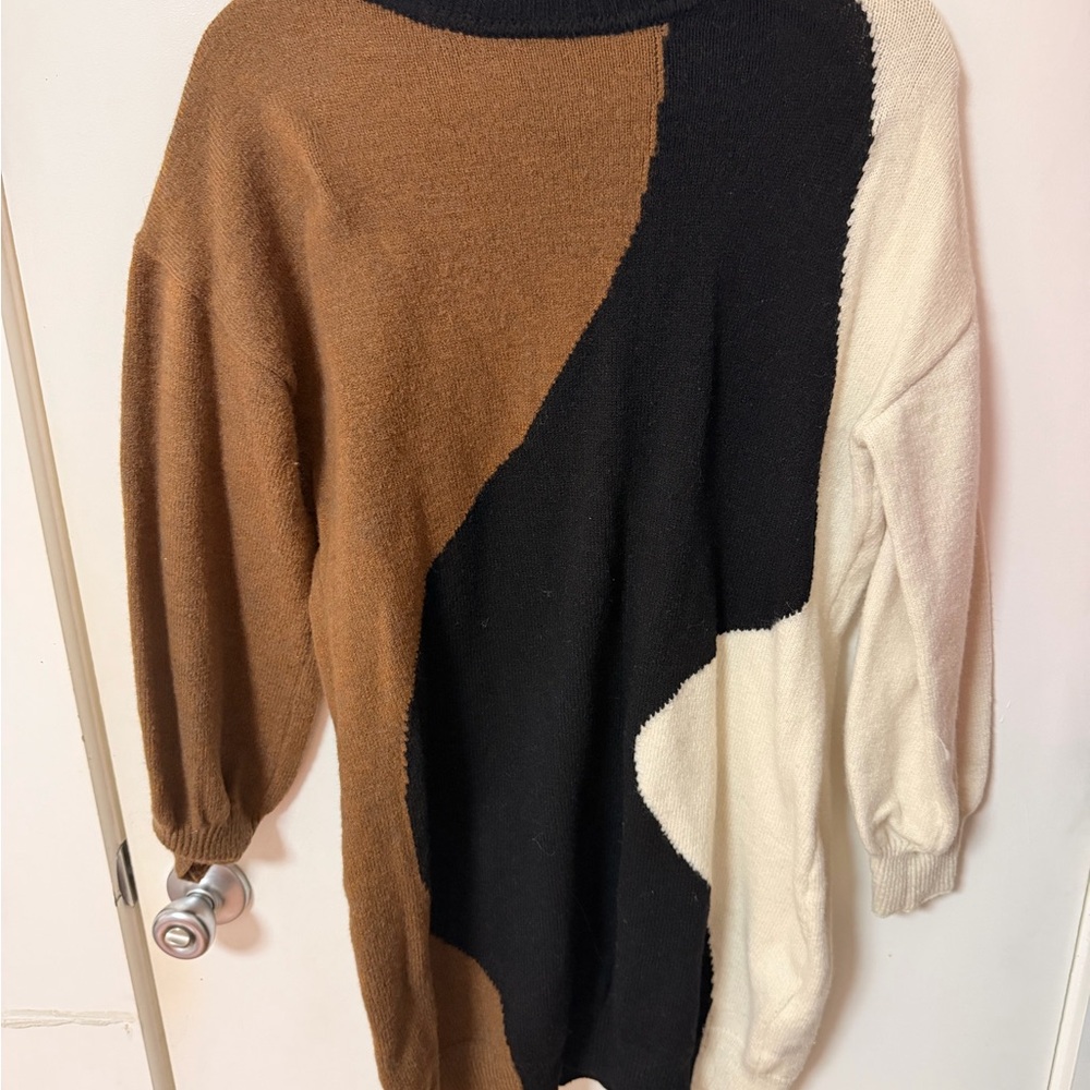 SHEIN Tri-Tone Cowl Neck Sweater - Black, Brown, Cream
